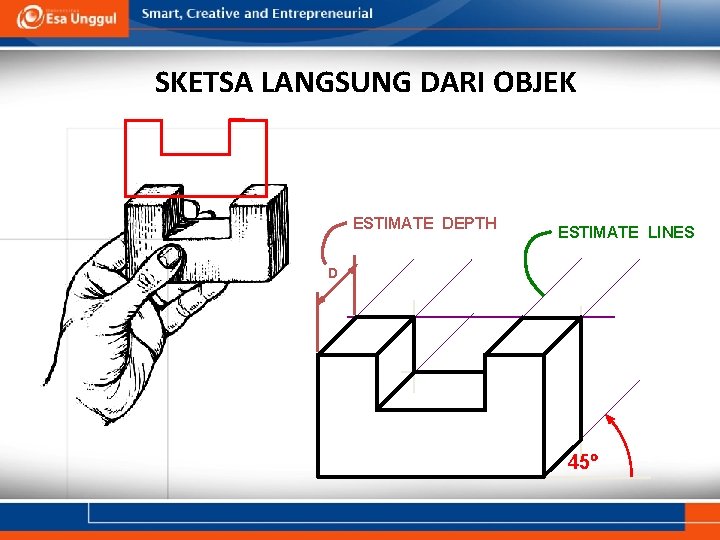 SKETSA LANGSUNG DARI OBJEK ESTIMATE DEPTH ESTIMATE LINES D 45 