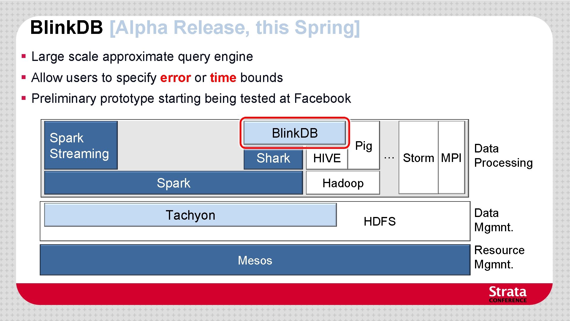 Blink. DB [Alpha Release, this Spring] § Large scale approximate query engine § Allow