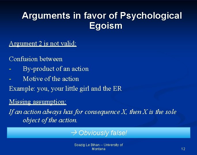 Arguments in favor of Psychological Egoism Argument 2 is not valid: Confusion between By-product