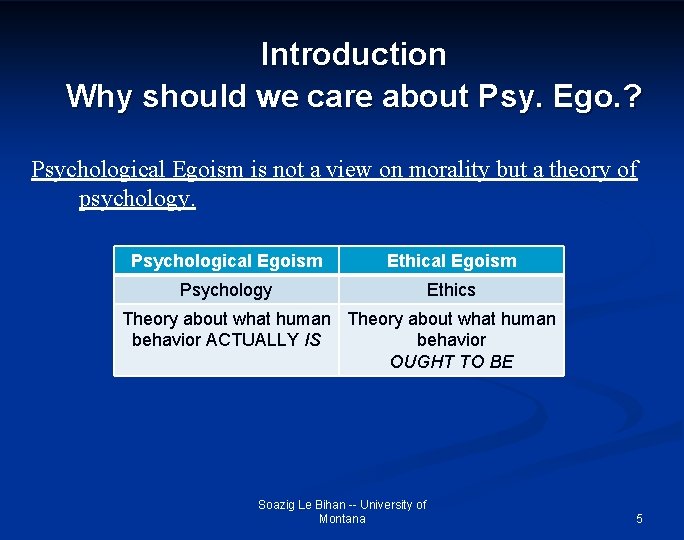 Introduction Why should we care about Psy. Ego. ? Psychological Egoism is not a
