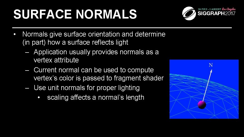 SURFACE NORMALS • Normals give surface orientation and determine (in part) how a surface