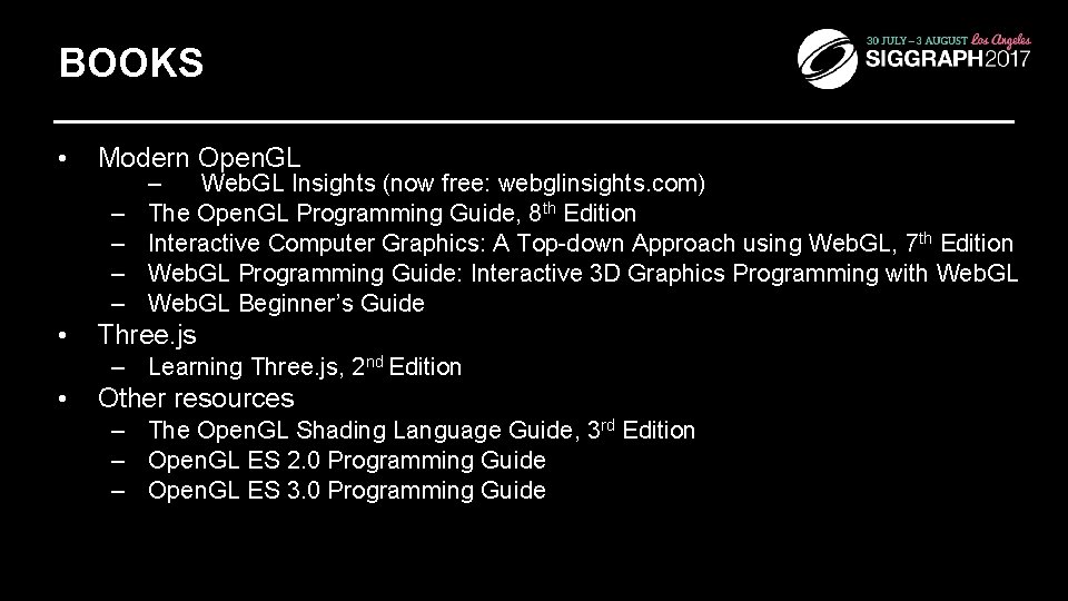 BOOKS • Modern Open. GL – – • – Web. GL Insights (now free: