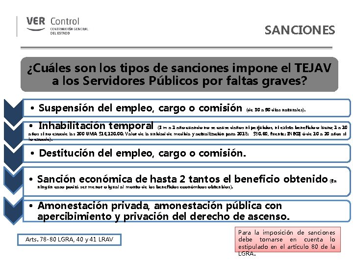 SANCIONES ¿Cuáles son los tipos de sanciones impone el TEJAV a los Servidores Públicos