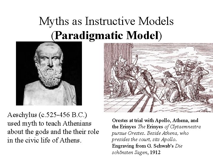 Myths as Instructive Models (Paradigmatic Model) Aeschylus (c. 525 -456 B. C. ) used