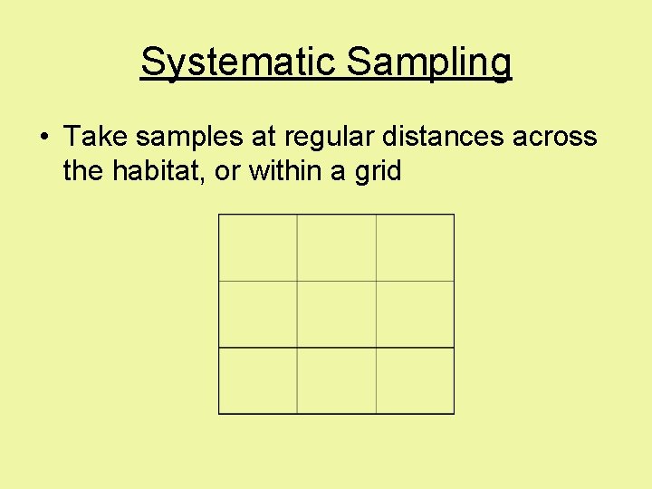 Systematic Sampling • Take samples at regular distances across the habitat, or within a