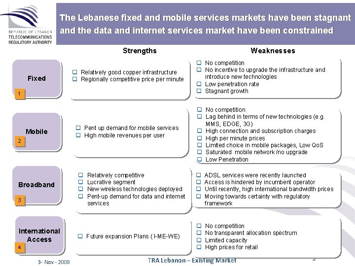 The Lebanese fixed and mobile services markets have been stagnant and the data and