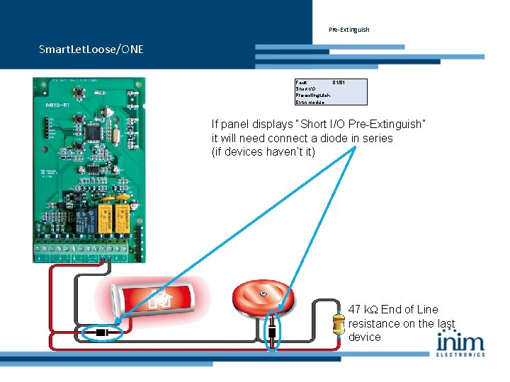 Pre-Extinguish Smart. Let. Loose/ONE Fault 01/01 Short I/O Pre-extinguish Extin. module If panel displays