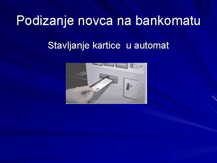 Podizanje novca na bankomatu Stavljanje kartice u automat 