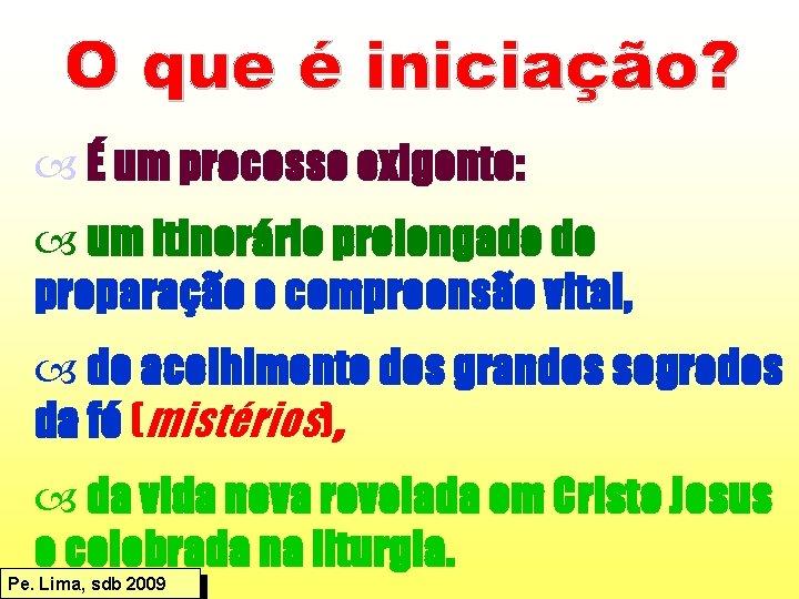  É um processo exigente: um itinerário prolongado de preparação e compreensão vital, de