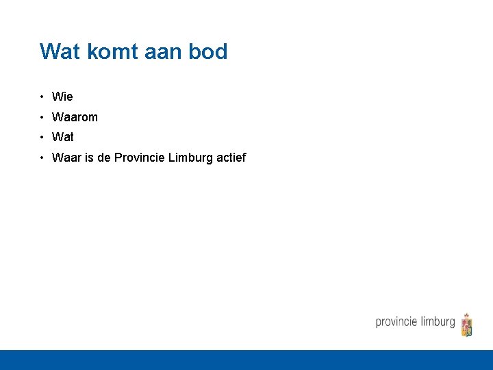 Wat komt aan bod • Wie • Waarom • Wat • Waar is de
