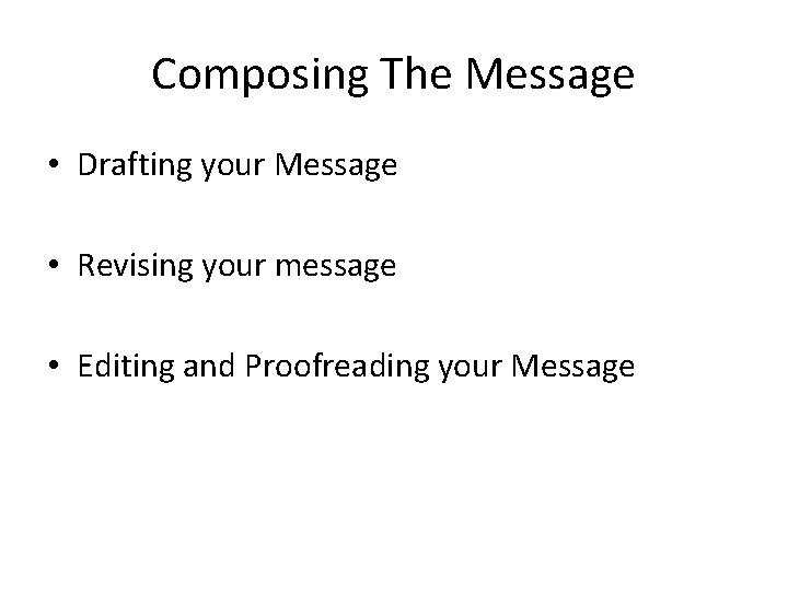 Composing The Message • Drafting your Message • Revising your message • Editing and