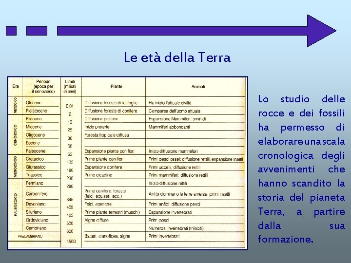 Le età della Terra Lo studio delle rocce e dei fossili ha permesso di