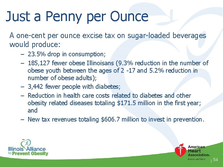 Just a Penny per Ounce A one-cent per ounce excise tax on sugar-loaded beverages