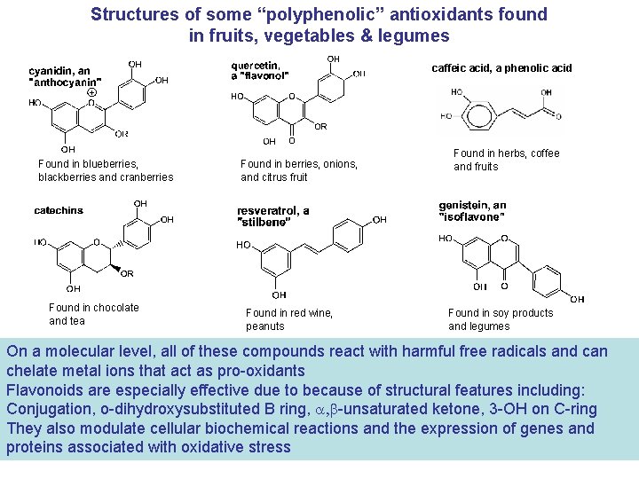 Structures of some “polyphenolic” antioxidants found in fruits, vegetables & legumes caffeic acid, a