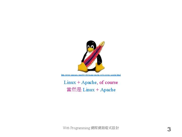 http: //www. junauza. com/2011/02/using-apache-web-servers-userdir. html Linux + Apache, of course 當然是 Linux + Apache