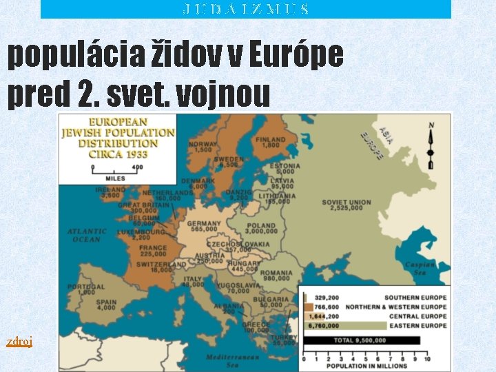 JUDAIZMUS populácia židov v Európe pred 2. svet. vojnou zdroj 