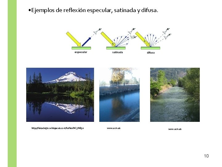  • Ejemplos de reflexión especular, satinada y difusa. http: //fisicade 5 to. wikispaces.