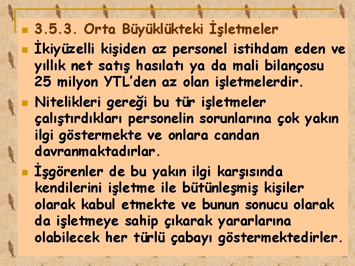 n n 3. 5. 3. Orta Büyüklükteki İşletmeler İkiyüzelli kişiden az personel istihdam eden