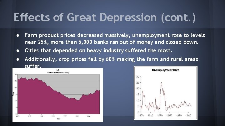 Effects of Great Depression (cont. ) ● Farm product prices decreased massively, unemployment rose