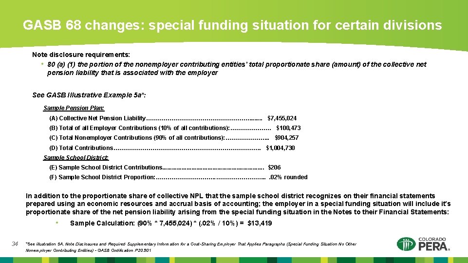 GASB 68 changes: special funding situation for certain divisions Note disclosure requirements: • 80