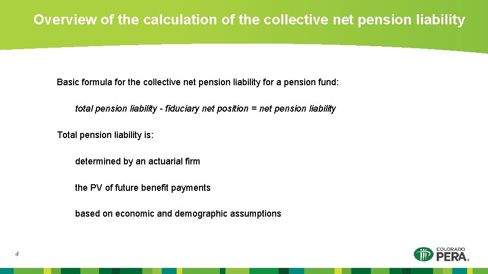 Overview of the calculation of the collective net pension liability Basic formula for the