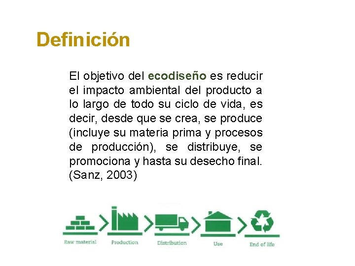 Definición El objetivo del ecodiseño es reducir el impacto ambiental del producto a lo