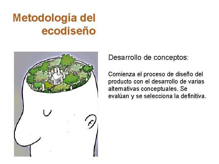 Metodología del ecodiseño Desarrollo de conceptos: Comienza el proceso de diseño del producto con