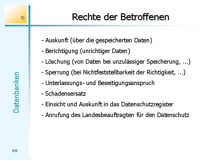 75 Rechte der Betroffenen - Auskunft (über die gespeicherten Daten) - Berichtigung (unrichtiger Daten)