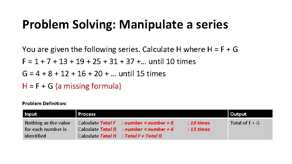 Problem Solving: Manipulate a series You are given the following series. Calculate H where