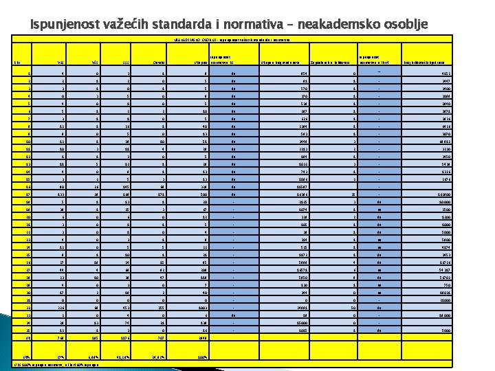 Ispunjenost važećih standarda i normativa – neakademsko osoblje NEAKADEMSKO OSOBLJE - ispunjenost važećih standarda