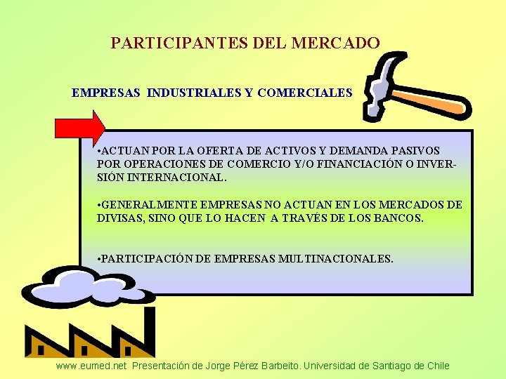 PARTICIPANTES DEL MERCADO EMPRESAS INDUSTRIALES Y COMERCIALES • ACTUAN POR LA OFERTA DE ACTIVOS