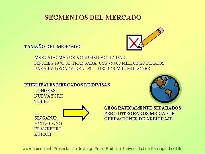 SEGMENTOS DEL MERCADO TAMAÑO DEL MERCADO MAYOR VOLUMEN ACTIVIDAD FINALES 197 O SE TRANSABA