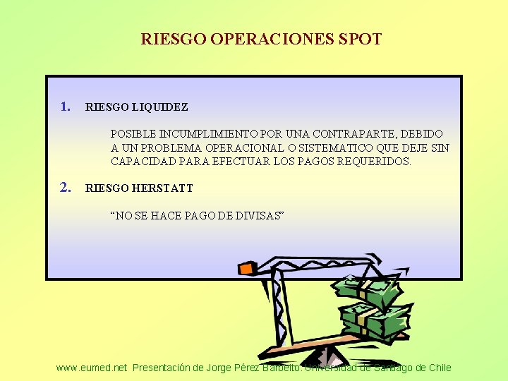 RIESGO OPERACIONES SPOT 1. RIESGO LIQUIDEZ POSIBLE INCUMPLIMIENTO POR UNA CONTRAPARTE, DEBIDO A UN