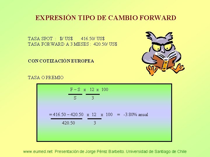 EXPRESIÓN TIPO DE CAMBIO FORWARD TASA SPOT : $/ US$ 416. 50/ US$ TASA
