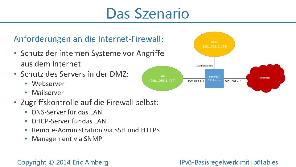 Das Szenario Anforderungen an die Internet-Firewall: • Schutz der internen Systeme vor Angriffe aus