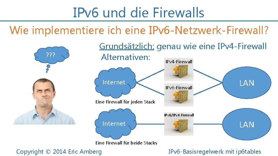 IPv 6 und die Firewalls Wie implementiere ich eine IPv 6 -Netzwerk-Firewall? ? Grundsätzlich: