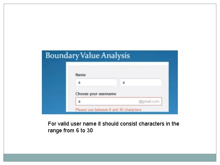 For valid user name it should consist characters in the range from 6 to