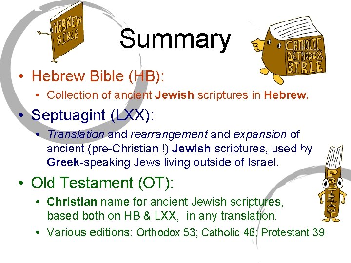Summary • Hebrew Bible (HB): • Collection of ancient Jewish scriptures in Hebrew. •