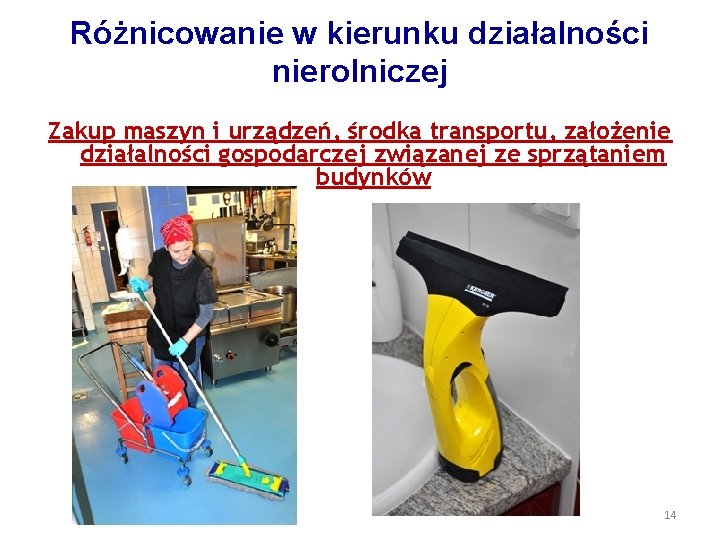 Różnicowanie w kierunku działalności nierolniczej Zakup maszyn i urządzeń, środka transportu, założenie działalności gospodarczej