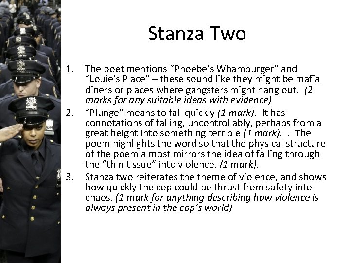 Stanza Two 1. 2. 3. The poet mentions “Phoebe’s Whamburger” and “Louie’s Place” –