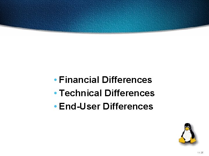  • Financial Differences • Technical Differences • End-User Differences 11 -25 