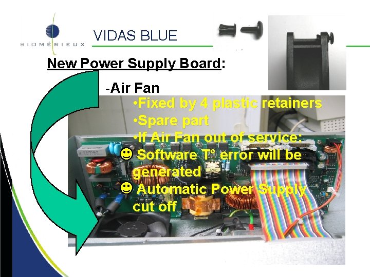 VIDAS BLUE New Power Supply Board: -Air Fan • Fixed by 4 plastic retainers VIDAS BLUE New Power Supply Board: -Air Fan • Fixed by 4 plastic retainers