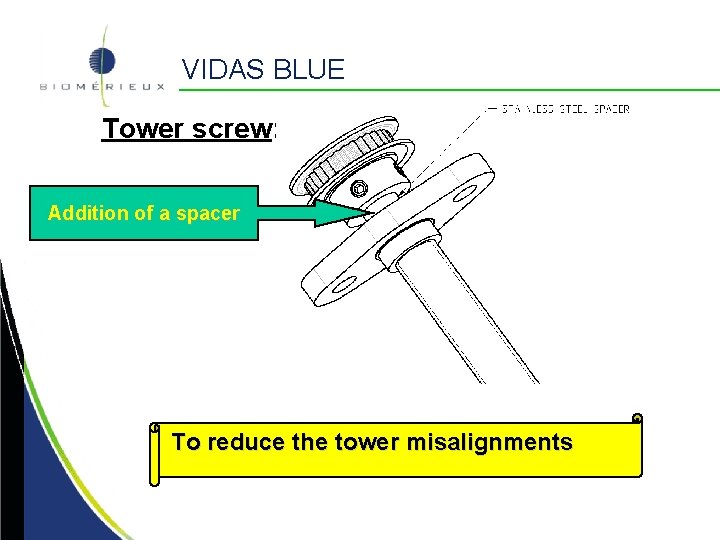 VIDAS BLUE Tower screw: Addition of a spacer To reduce the tower misalignments 