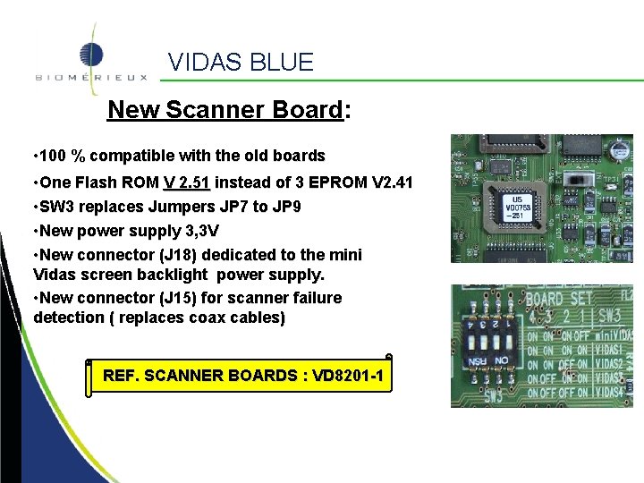 VIDAS BLUE New Scanner Board: • 100 % compatible with the old boards • VIDAS BLUE New Scanner Board: • 100 % compatible with the old boards •