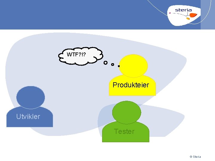 WTF? !? Produkteier Utvikler Tester p 32 | 07/12/2020 Presentation title © Steria 