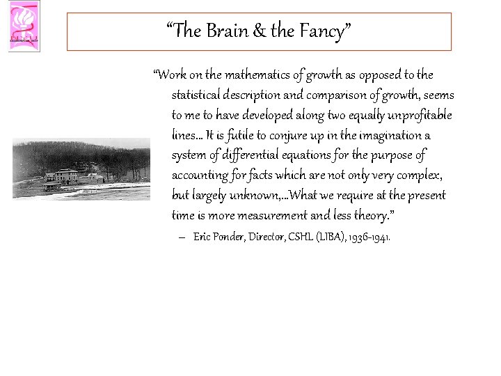 “The Brain & the Fancy” “Work on the mathematics of growth as opposed to