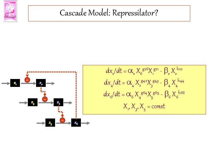 Cascade Model: Repressilator? x 1 - dx 2/dt = a 2 X 6 g