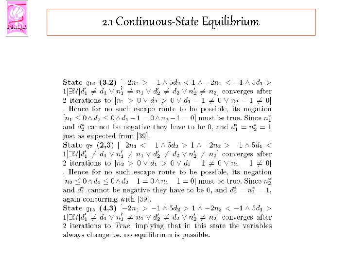 2. 1 Continuous-State Equilibrium 