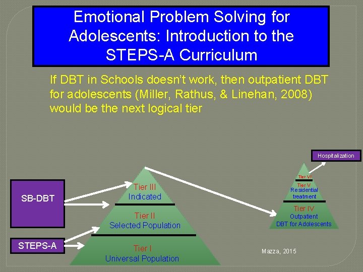 Emotional Problem Solving for Adolescents: Introduction to the STEPS-A Curriculum If DBT in Schools
