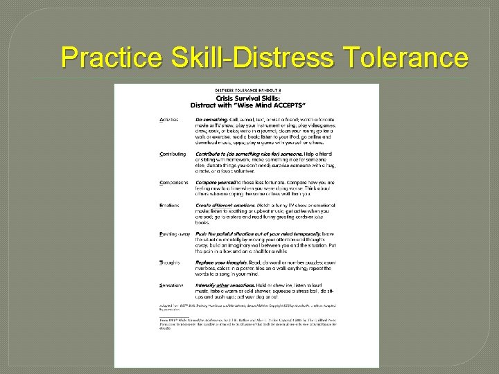 Practice Skill-Distress Tolerance 
